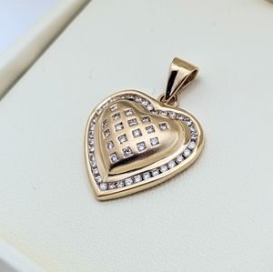 Beautiful 14K Gold & Diamond Puffy Heart Pendant